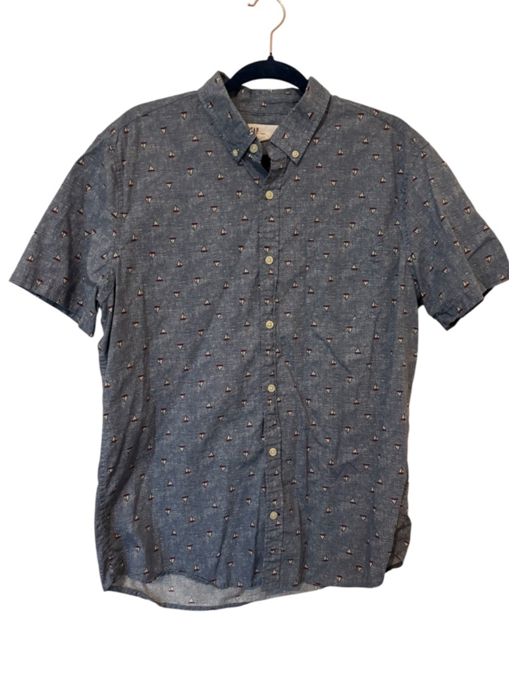 GAP Men's Chambray Short-Sleeve Button-Down Shirt - Large